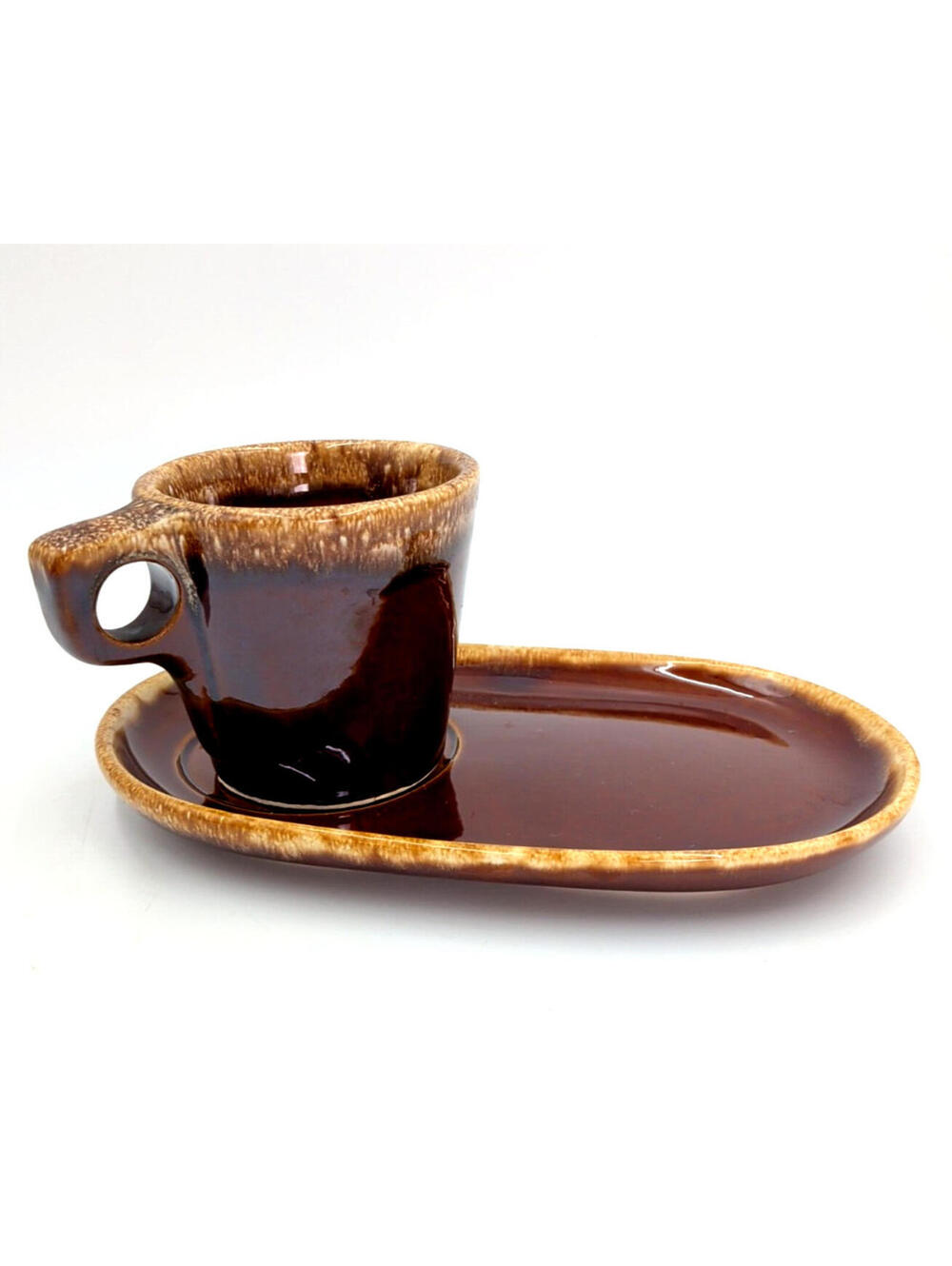 VTG Hull Crestone Brown Drip Oven Proof Snack Sandwich Set Tray+Mug 2pc -1 or 12